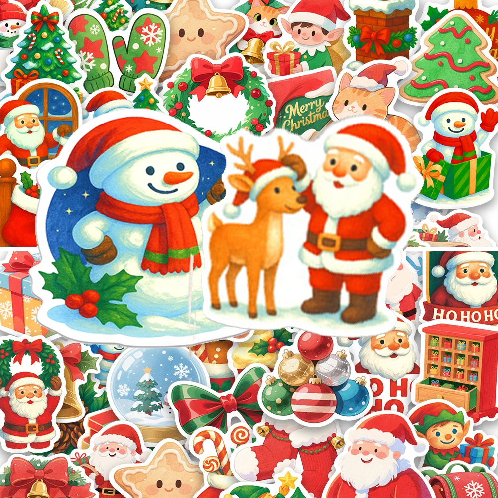 

10/30/50/100pcs Cartoon Christmas Day Stickers Cute Santa Claus Elk Decals Luggage Laptop Stationery Waterproof Graffiti Sticker