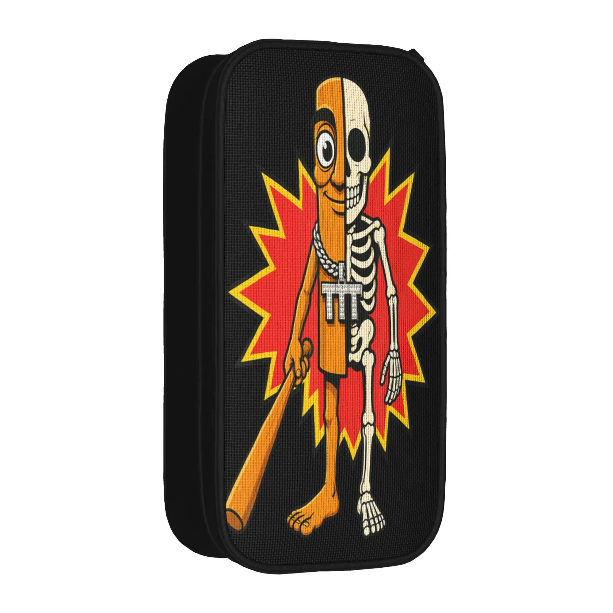 Half Skeleton Tung Sahur Funny Halloween Meme Pencil Case  Portable Pencil Pouch Girls Boys Canvas Retro School Pencil Cases