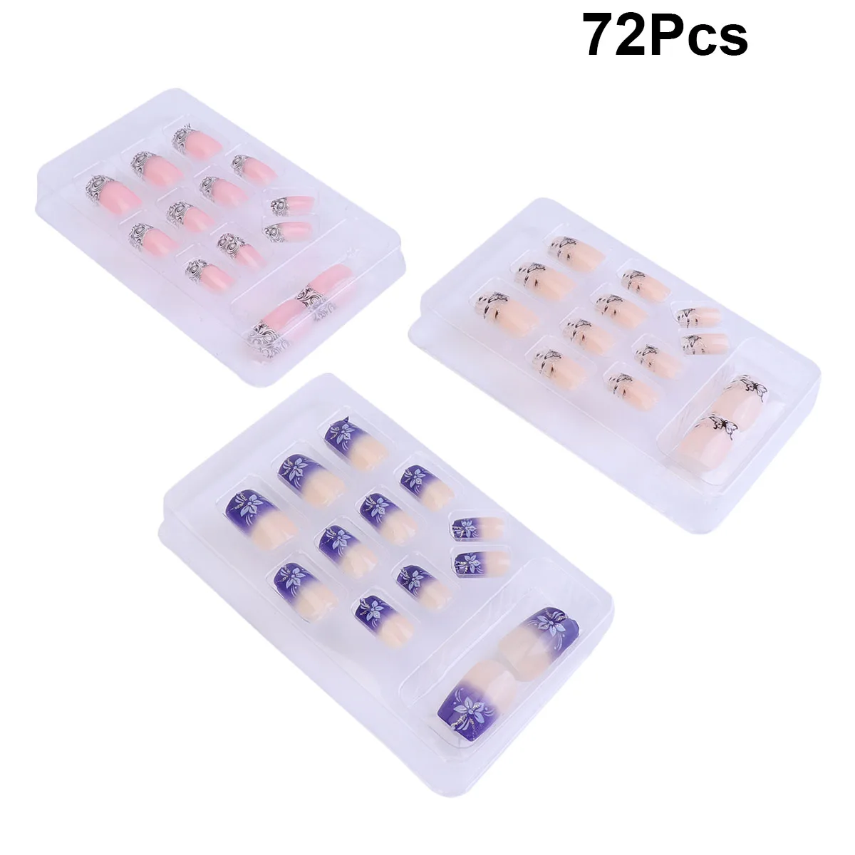 

72pcs False Fake Nails For Women Women Nail Art Durable Plastic Tips Manicure Square Design Salon Use
