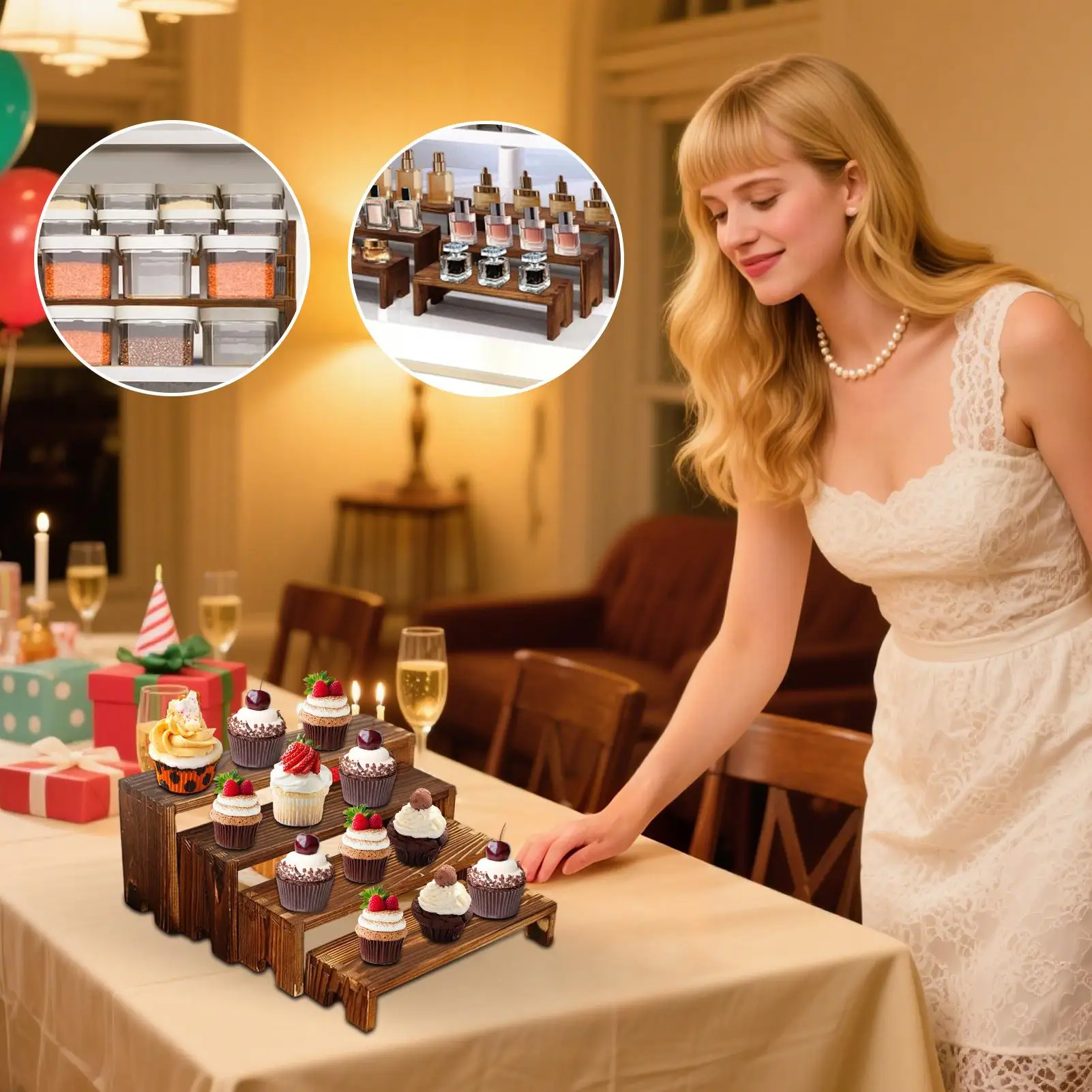 Display-Riser, abgestufter Präsentationsständer, Dessert-Riser, 4-teilig, Tisch-Cupcake-Ständer für Party, Küche, Arbeitsplatte, Schreibtisch, Regal, Zuhause
