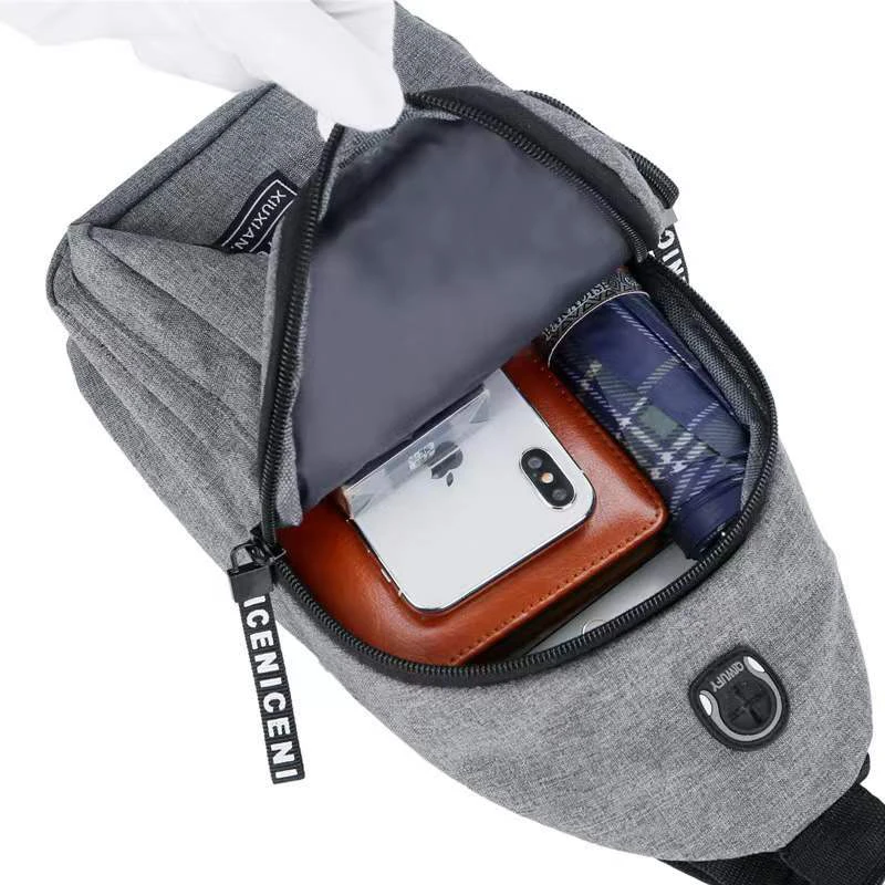 Chest Backpack Fashion Oxford Cloth Crossbody Sport Running Daily Pocket Small Use USB Earphone Hole Large Capacity Shoulder Bag