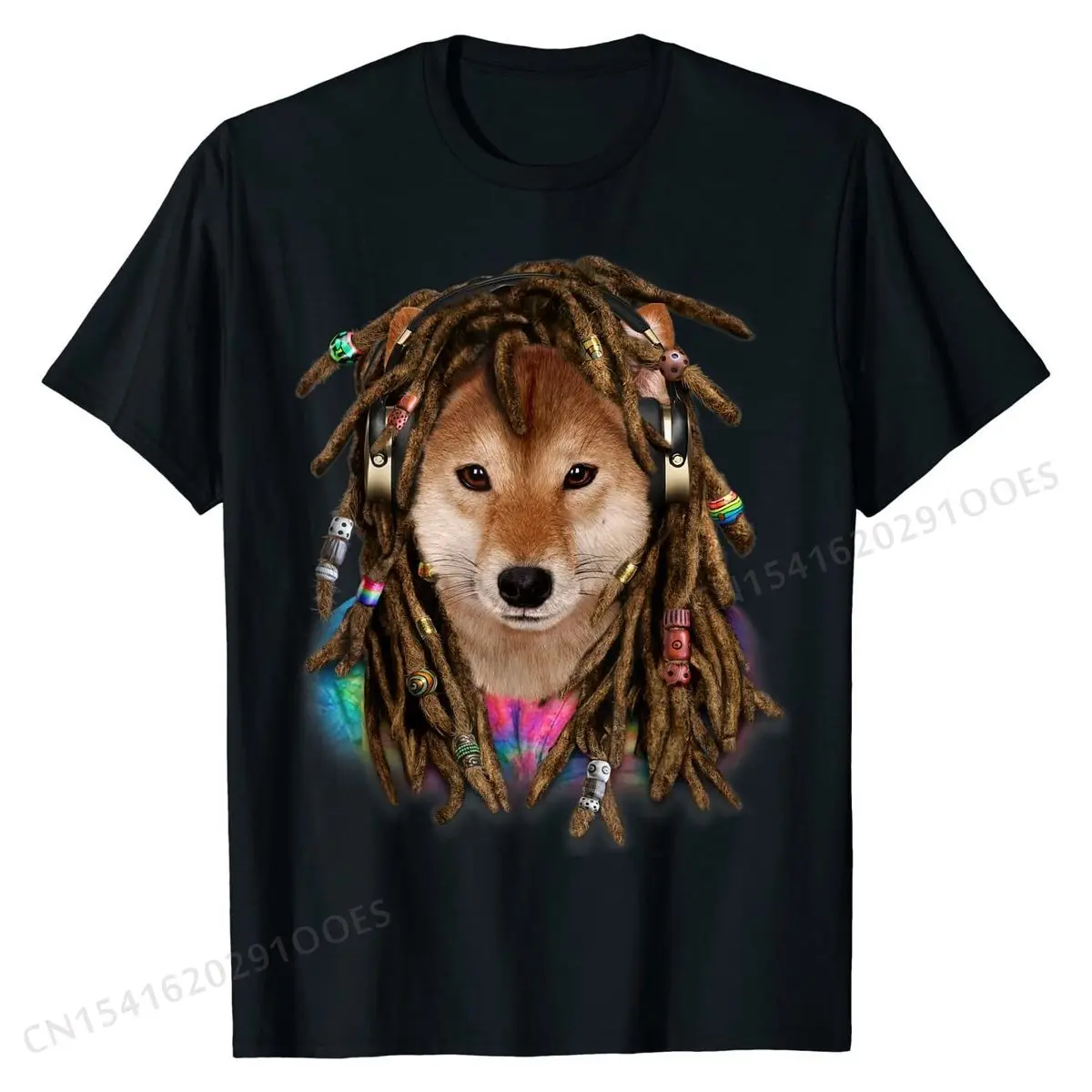 Shiba Inu Dog as Dreadlocks Hippie, Reggae Dreads T-Shirt T Shirts for Men Funny Tees Slim Fit Printing Cotton