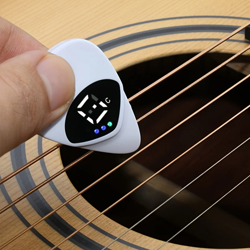 2-in-1 Guitar Pick & Tuner - Portable Multi-Purpose Pitch Calibrator for Folk Guitars 12-Tone Equal Temperament Battery Powered