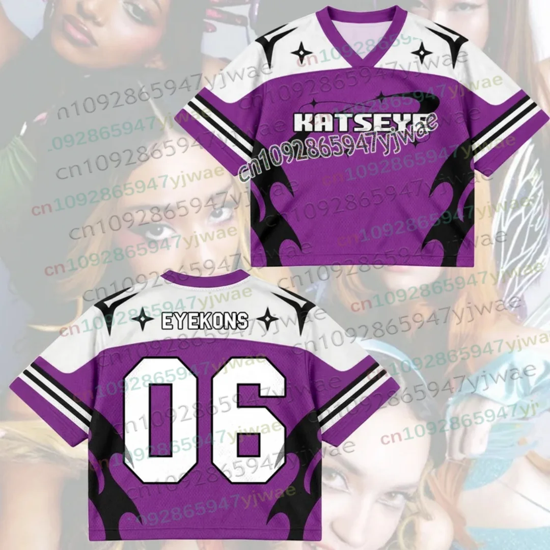 KATSEYE New Tour Tribal Purple Mesh Jersey Kpop Lara Merch Geschenk für Fans Herbst Herren Damen Kurzarm T-Shirt Kpop Fans Geschenk – Detail 4