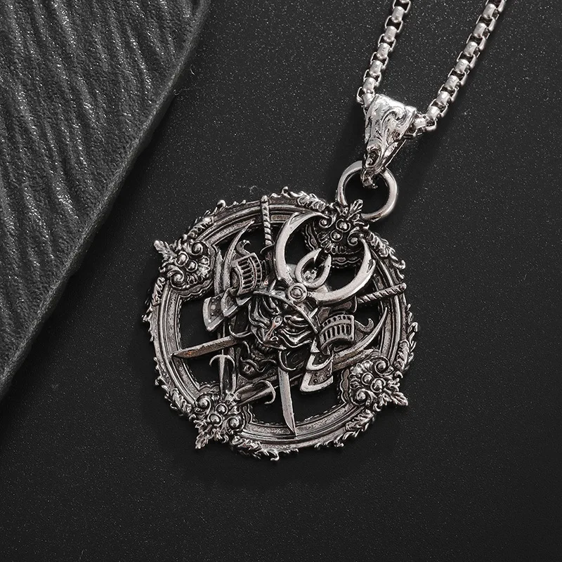 Vintage Gothic Rotatable Samurai Demon Pendant Necklace Men Trendy Punk Rotating Charm Necklaces Fashion Jewelry Gift