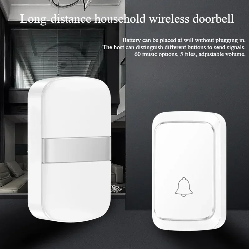 Home wireless smart doorbell, remote control 300M/984 feet, 60 songs, no plug, wireless ringtone, battery type.