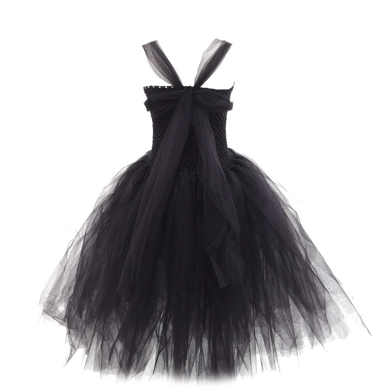 Mädchen Gothic Dark Fallen Kostüm Spitzen-Tüll Langes Kleid für Halloween Cosplay Geburtstag Karneval Bühnenparty – Detail 4