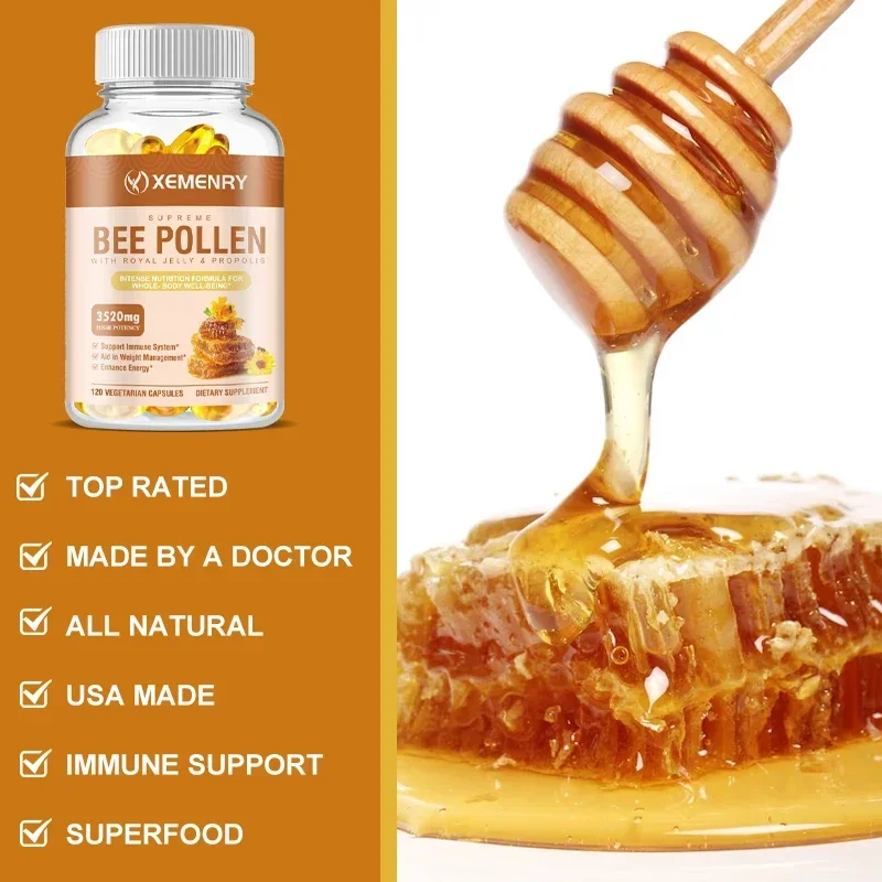Bee Pollen Capsules 3520 Mg - Supports The Immune System, Aids in Weight Management, and Increases Energy