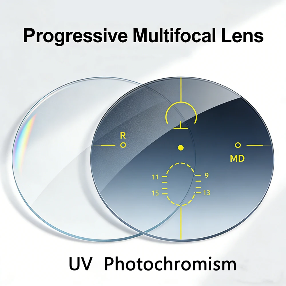 

Фотохромные мультифокальные прогрессивные линзы KJDCHD из полимерной смолы CR-39, асферические линзы для очков, защита от синего света, УФ400, солнцезащитные линзы по рецепту