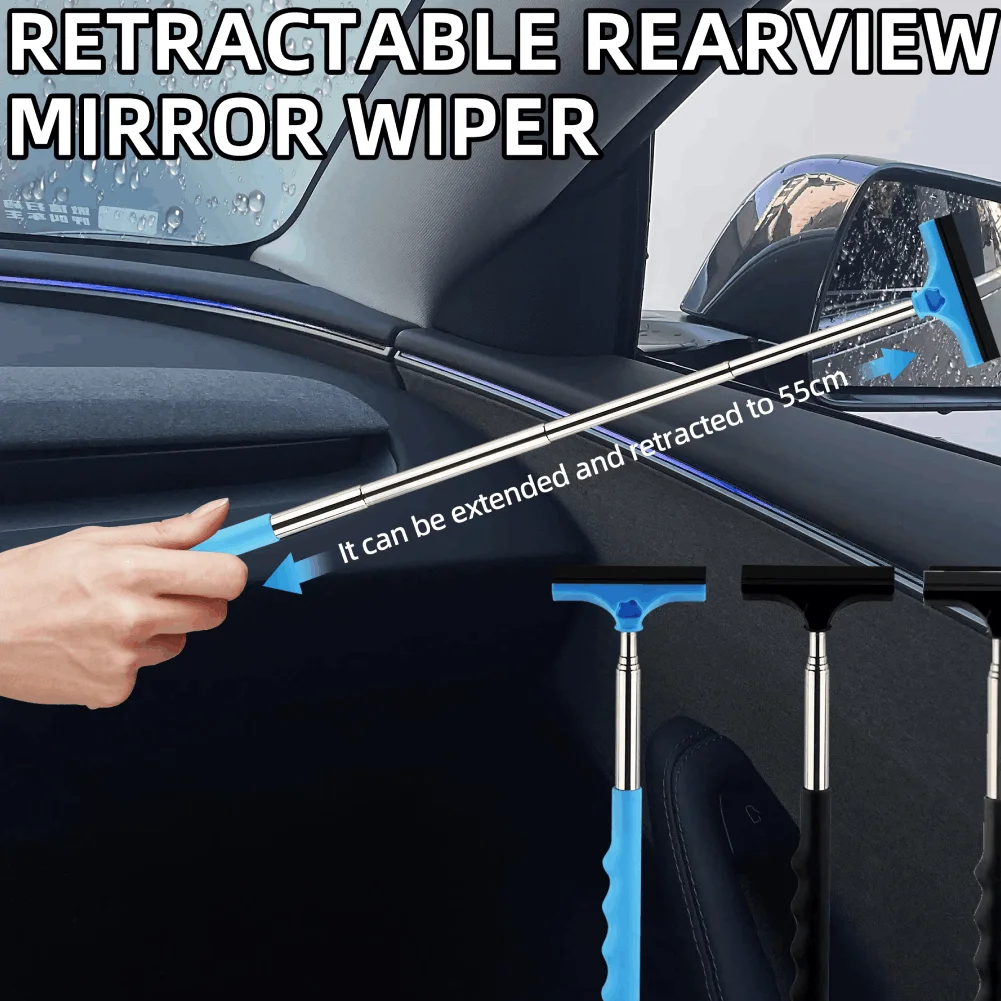 2pc Car Rearview Mirror Wiper Cleaning Tool Auto Glass Mist Cleaner Tool Car Accessories Handle Telescopic Window Cleaning Brush
