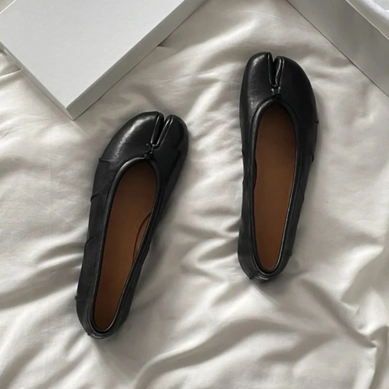Split-Toe Damen Ballerinas Modische Tabi-Schuhe Lässige Slip-on Loafers Damen Plissierte Leder-Espadrilles Zapatillas Mujer – Detail 5