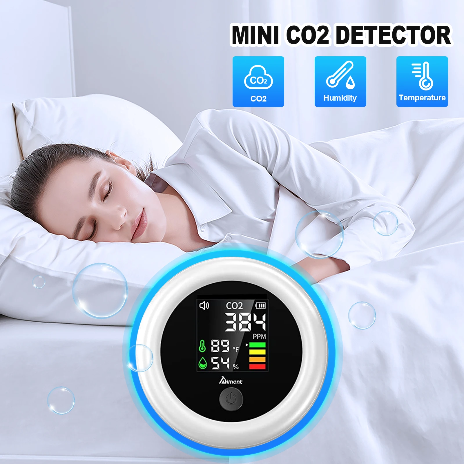 

Compact 3-in-1 CO2 Detector - Portable Air Quality Monitor for Carbon Dioxide, Temperature & Humidity, Ideal for Home and Travel