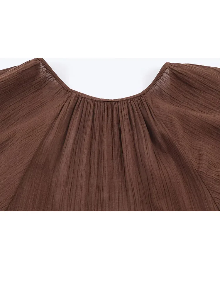 

HH 2026 Woman Summer Elegant Slim Solid Short Sleeve Dress Women Fashion Tulle Triangle Fabric Wavy Wide Swing Midi Long Dress