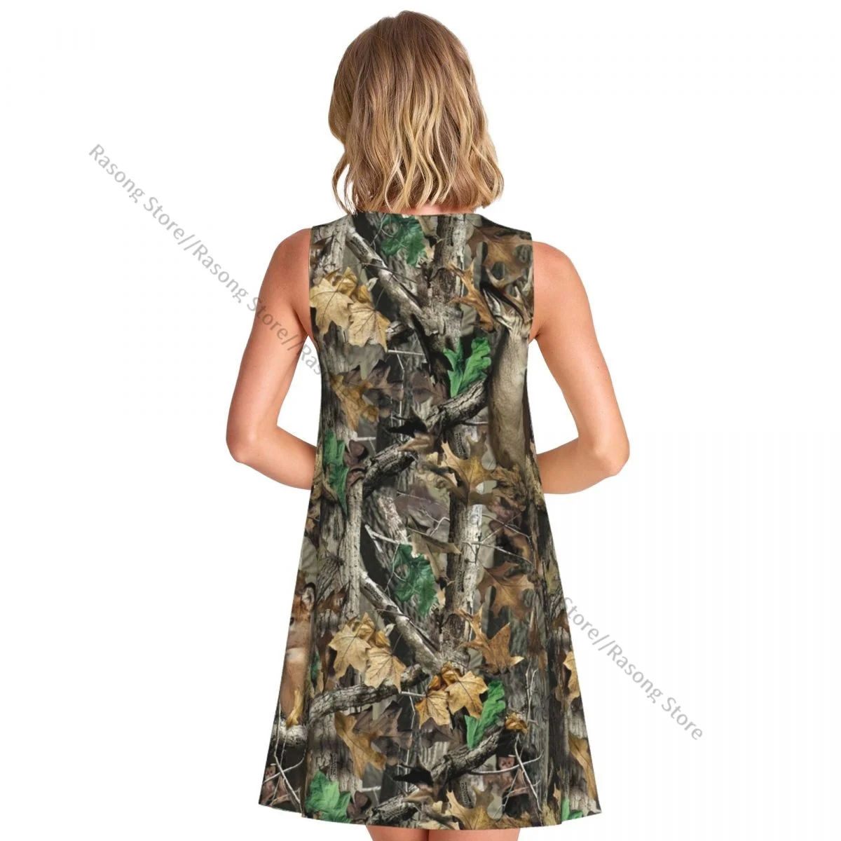 Vestido de chaleco de verano para mujer, vestidos femeninos sin mangas con árbol del bosque de camuflaje