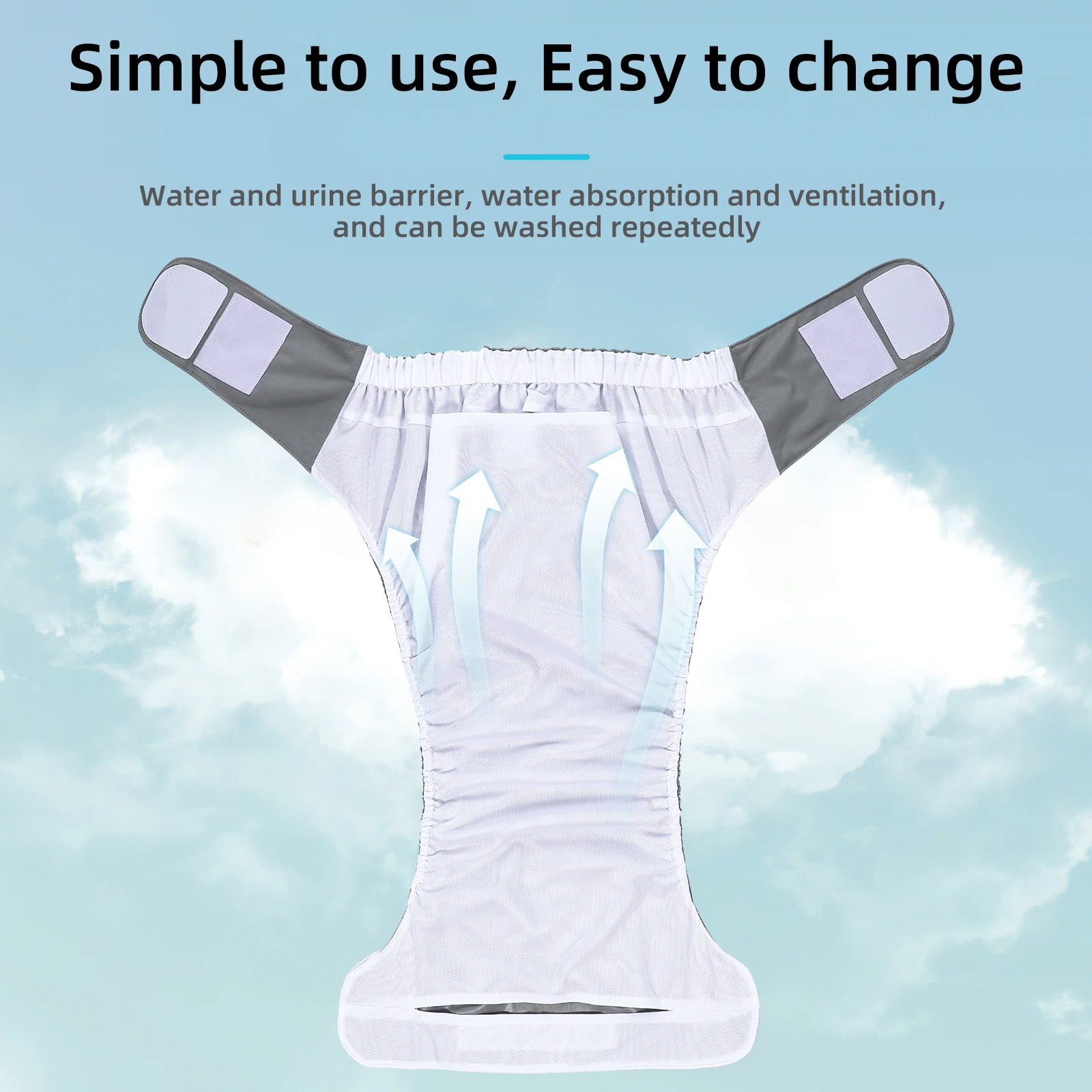 حفاضات للكبار قابلة للغسل، ملابس داخلية قابلة لإعادة الاستخدام، نسيج شبكي من مادة TPU، حزام خصر مرن قابل للتعديل، حلقة إغلاق فائقة للمنزل #4