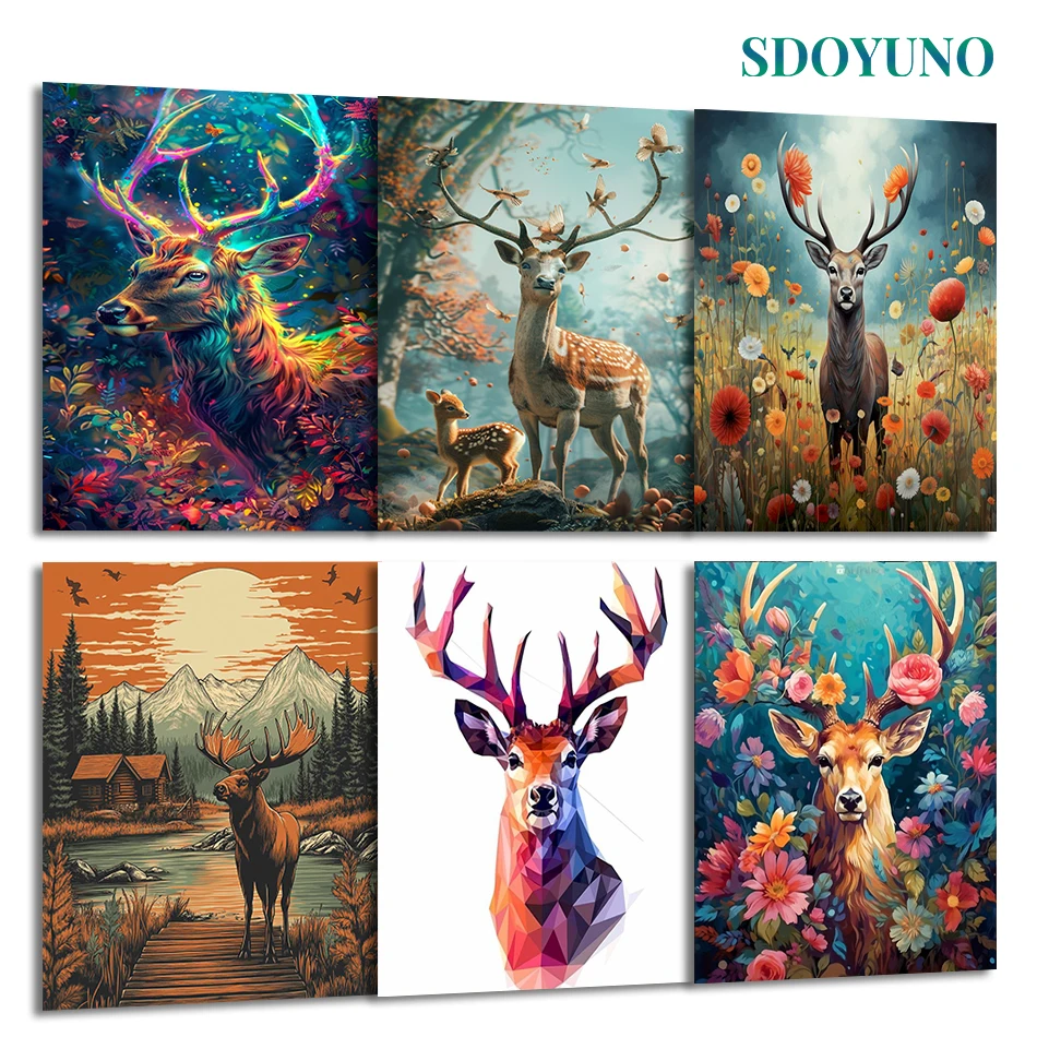 

SDOYUNO Painting By Numbers Draw For Adults Markers By Numbers Canvas Picture Paint Animals deer Handiwork Kit Wall Decororation