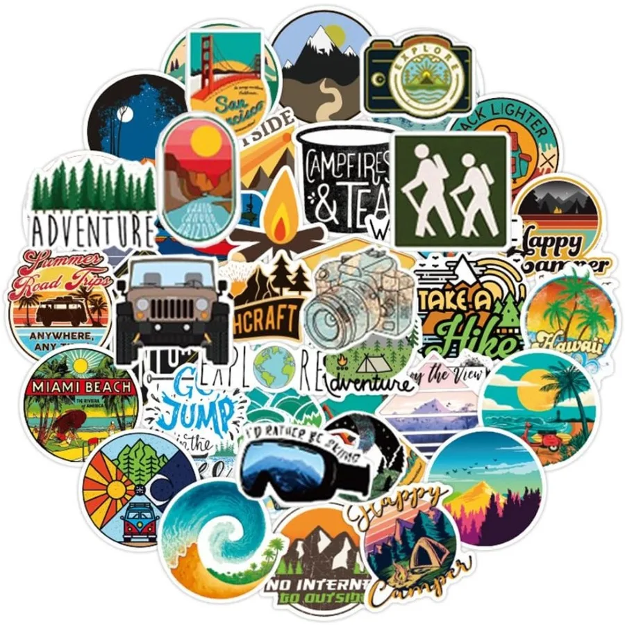 50 قطعة من ملصقات المغامرة الخارجية للطبيعة والمشي لمسافات طويلة والتخييم والسفر شارات الفينيل المقاومة للماء مثالية لزجاجات المياه B #2