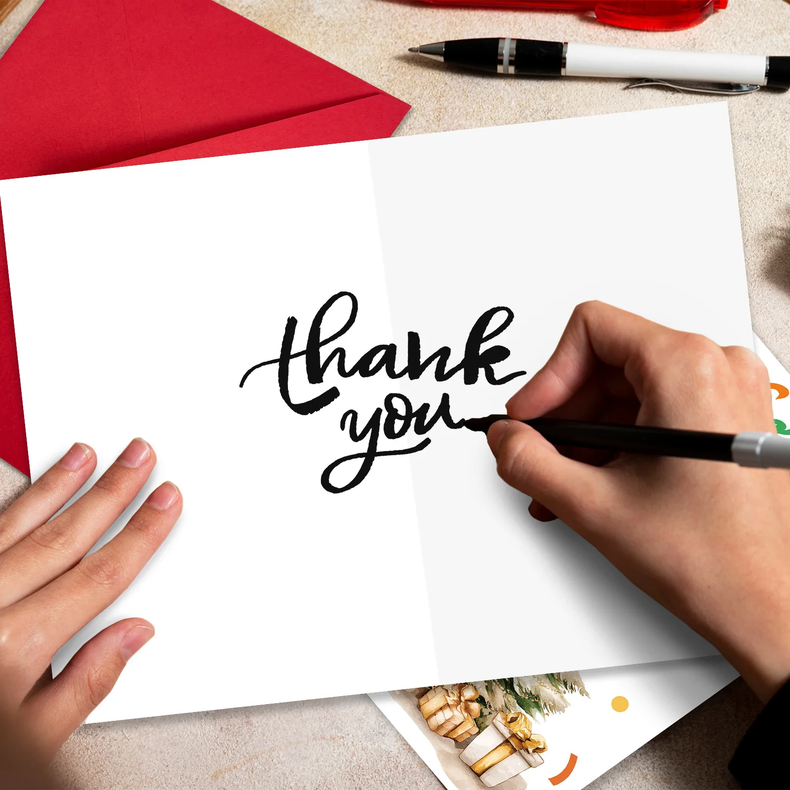 1pc New Christmas Card with Envelope Christmas Blessing Card Thank You Invitation Blank Folding Card Blessing Message Set