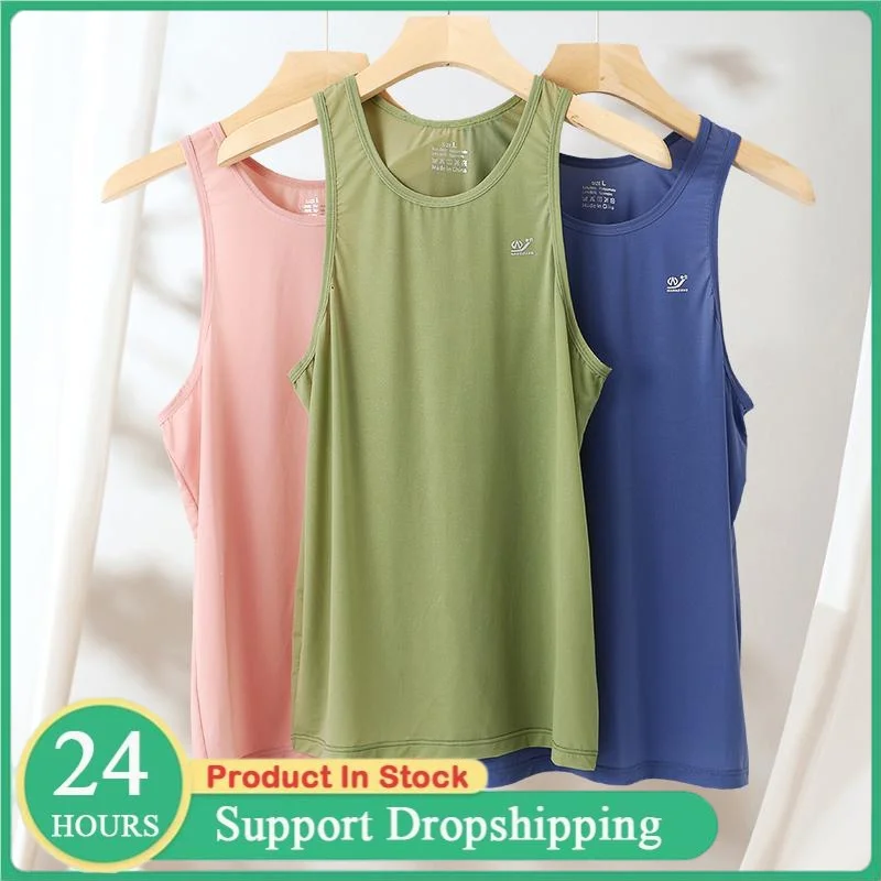 Summer Men Gym Tank Tops Breathable Slim Ice Silk Mesh Quick Drying Sports Bodybuilding Vests Running Yoga Sleeveless Shirts