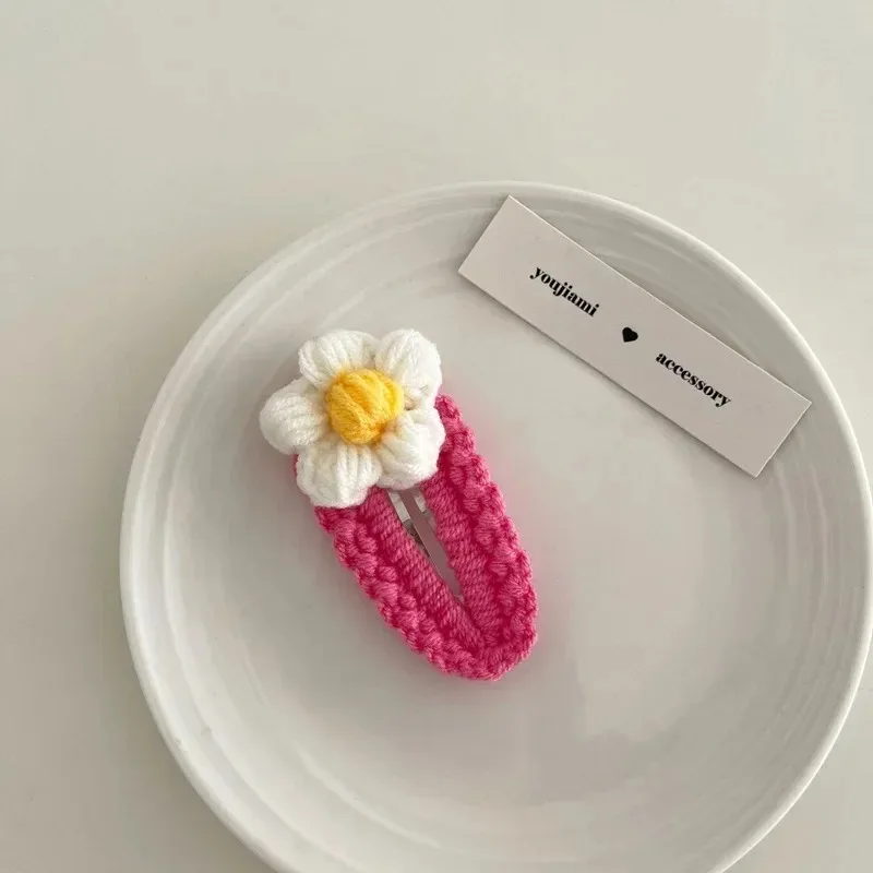 Japanese and Korean Cute Pink Woolen Flower Hairpin Winter Sweet Trendy Snap Clips Children Headdress Hair Accessories for Women