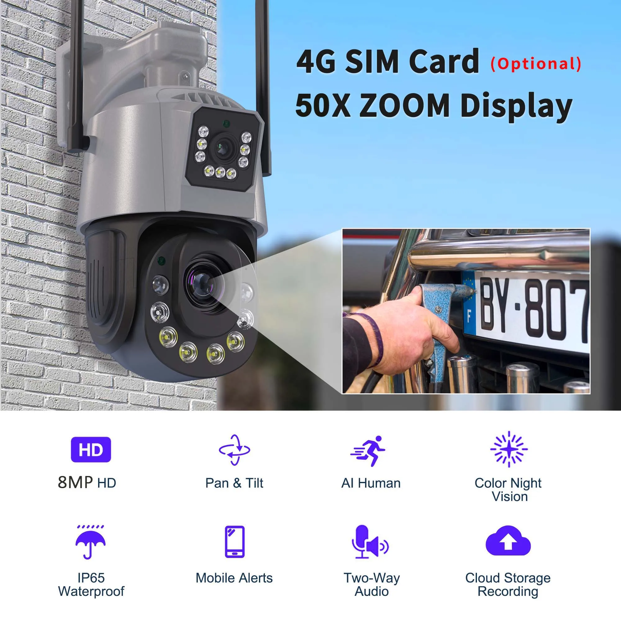 4K 8MP WiFi IP Camera 50X Zoom Dual Lens PTZ Security Camera 120M IR Distance Smart CCTV Video Surveillance Camera Onvif ICSee