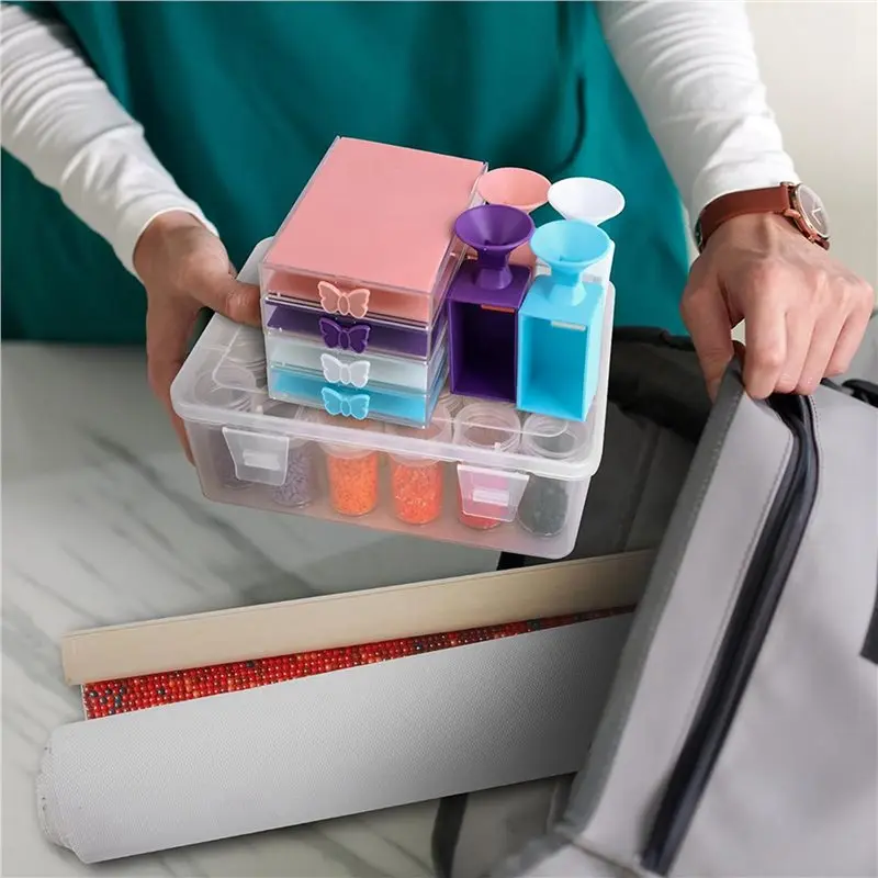 24-Pack Trabricks صواني فنية ماسية قابلة للتكديس مع أغطية، مجموعات فنية للرسم الماسي للبالغين للحرف الفنية DIY E