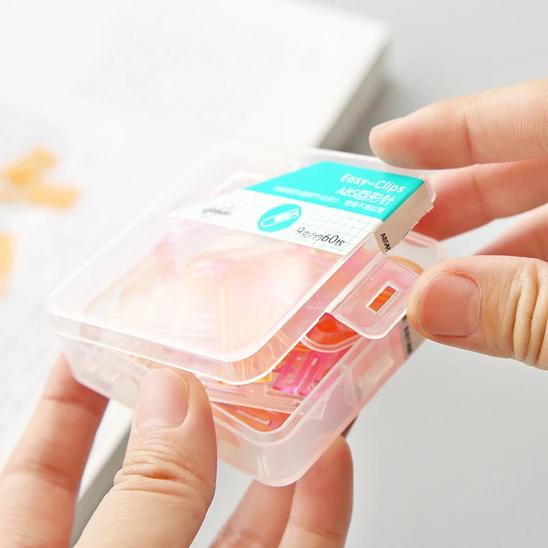 60pcs/box Colored Plastic Paper Clips Decorative paperclip bookmarker for book Stationery office supplies desk accessories