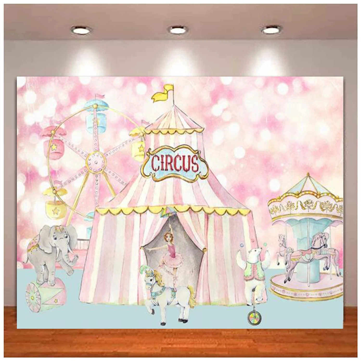 

Pastel Pink Circus Photography Backdrop Carnival Carousel Big Top Tent Girls Baby Shower Birthday Party Banner Decor Background