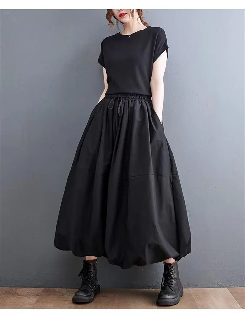 Jupe taille haute vintage pour femme, robe décontractée, longueur de rinçage, document monochrome, mode féminine, surdimensionné
