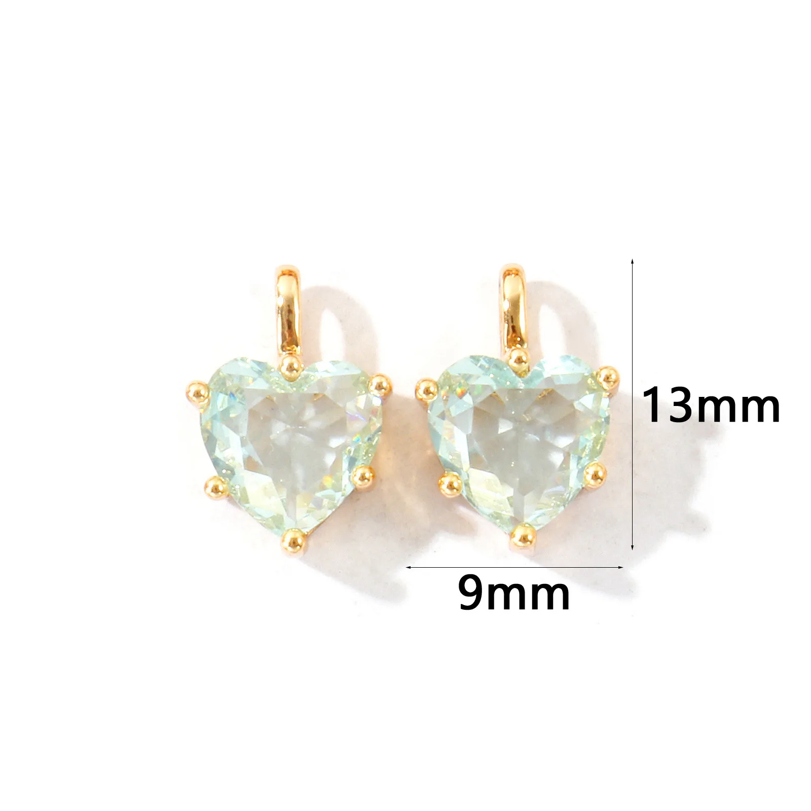 2 Stück Zirkonia-Charms zum Valentinstag, Geburtsstein-Charms, Herz, Messing, 18 Karat vergoldet, Anhänger für die Herstellung von DIY-Halsketten, 13 mm x 9 mm – Detail 7