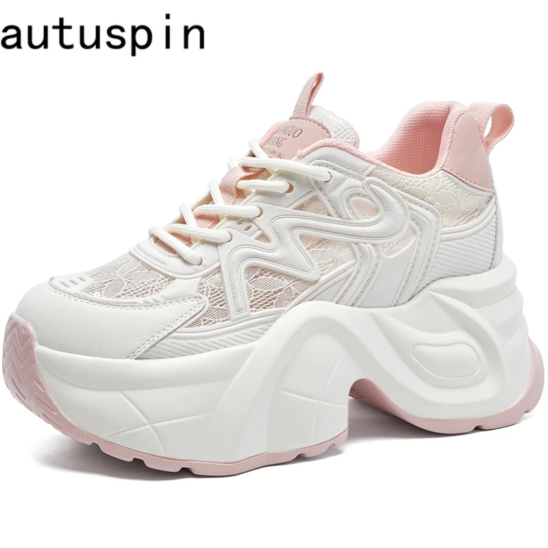 

AUTUSPIN Size 33-40 Women Lace Retro Sneakers Summer Fashion Outdoor Running Casual Shoes Woman Platform Leather Sports Shoes