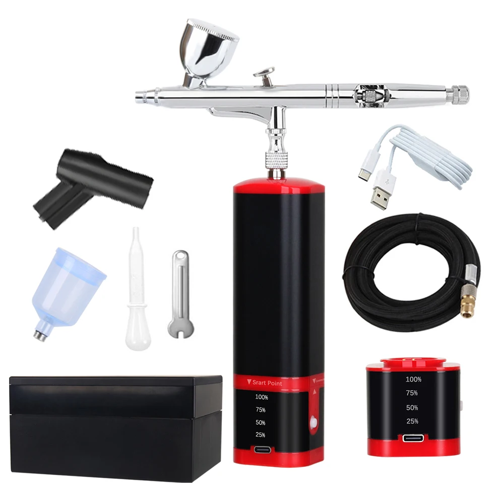 Portable Upgraded Airbrush kit with compressor-replaceable battery  for Nail Art,Painting,Cake,Model,Tattoo,T-shirt