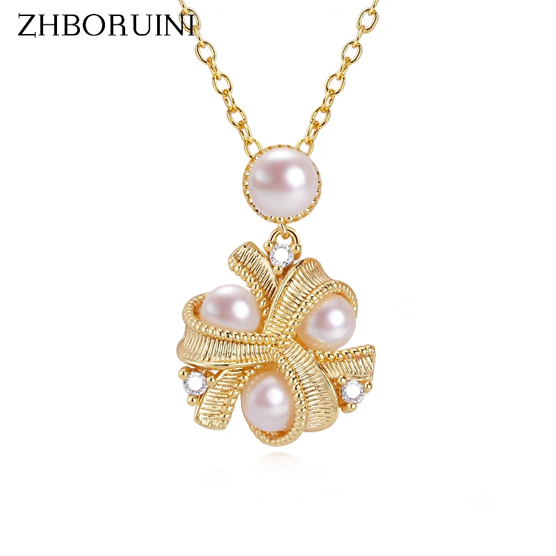 ZHBORUIN 2022 Retro Palace Style Pearl Pendant 100% Real Natural Freshwater Pearl Necklace Design Sense 14k Gold Plated Jewelry