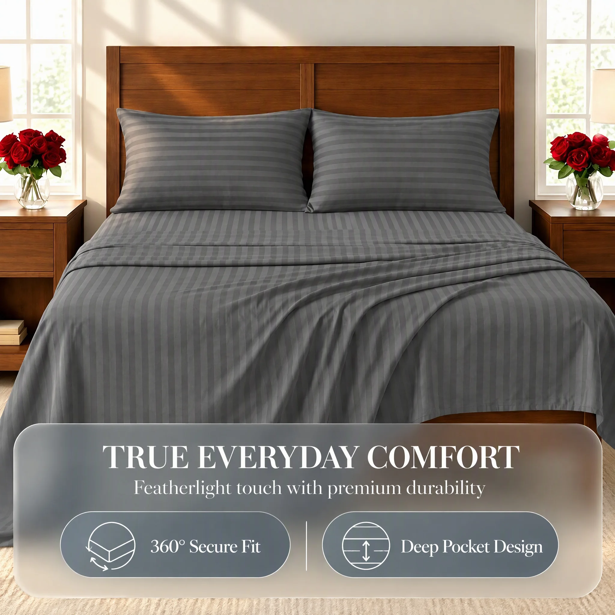 Striped 4-Piece Textile Kit, Fine Woven Smooth Surface, Refreshing Cool Sensation, Household Rest Space Upgrade Decor, Twin Full Queen King Sizes