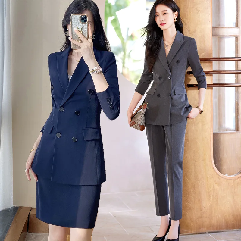 

High-Grade Suit Women's Spring and Autumn2024New Business Suit Double Breasted Elegant Formal Clothes Long Sleeve Suit Coat