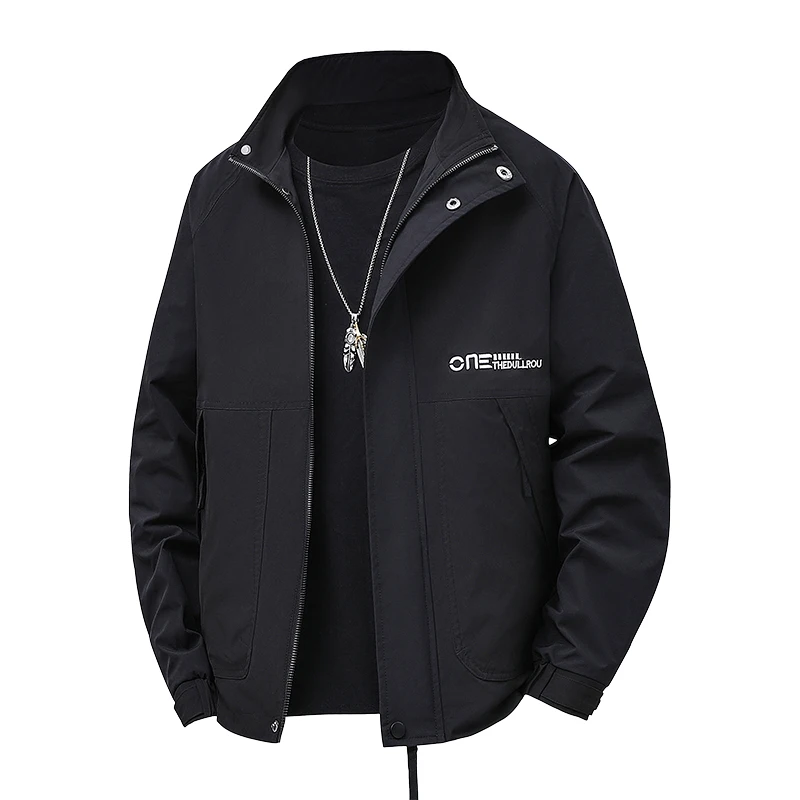 

New Arrival Men's Fashion Casual Autumn Jacket Solid Stand Collar Overalls Turtleneck Embroidered Waterproof Windproof Outwear