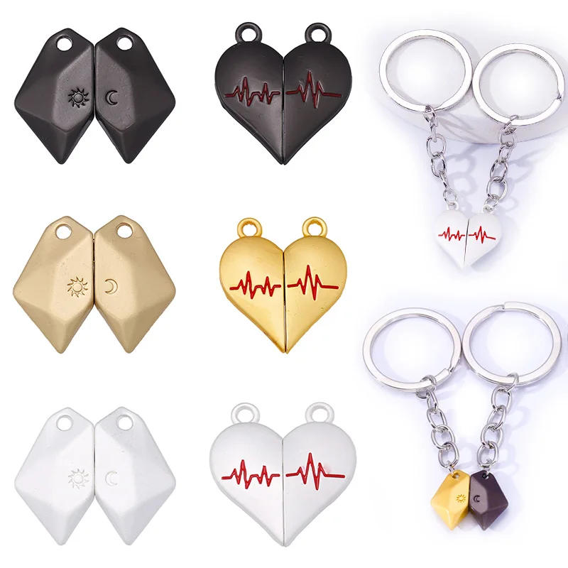 5 Pairs Mixed Color Heart-shaped Magnet Clasp Cute ECG Charm for Lovers Necklace Bracelet DIY Jewelry Making Pendant Accessories