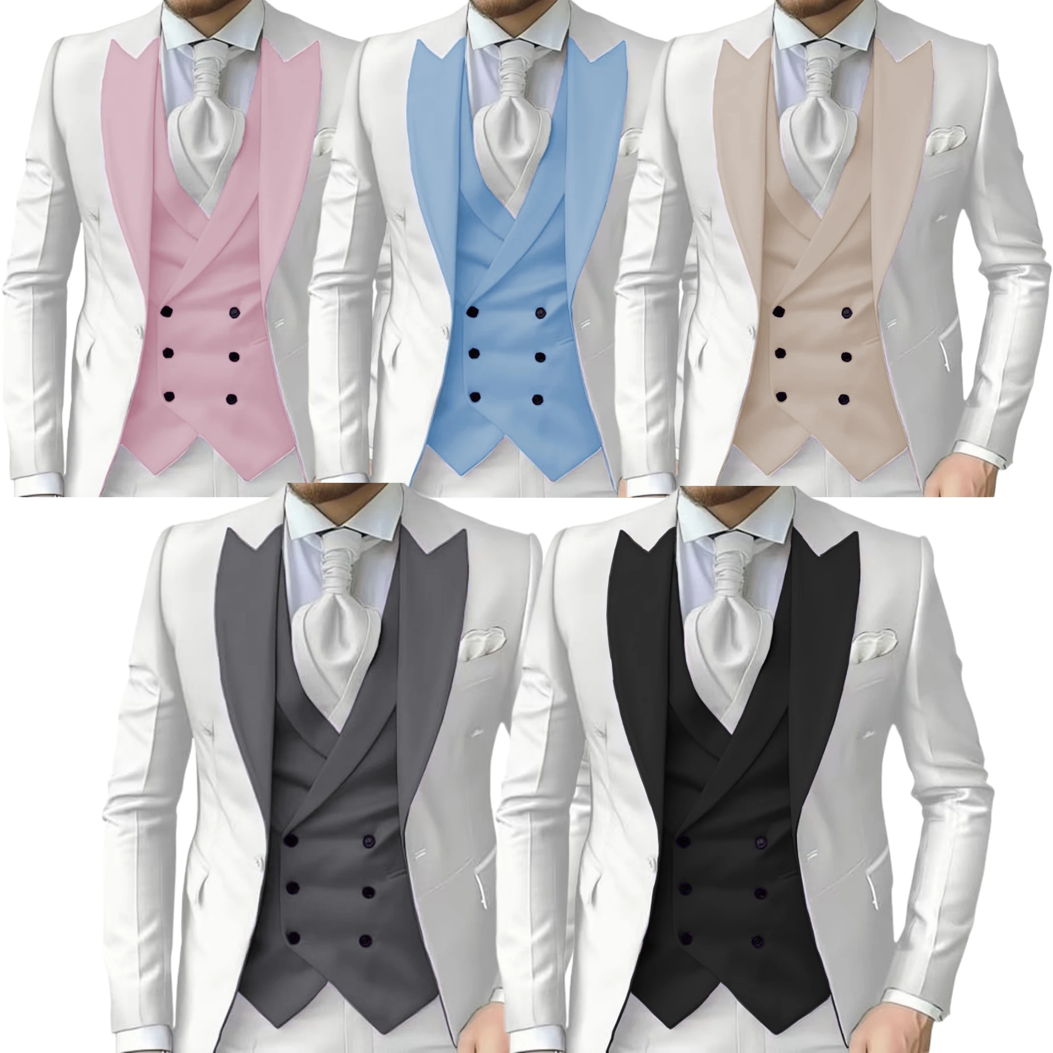 

men's suit with peak lapel for wedding Elegant man suit Customized on demand 3 pieces Blazer Vest And Pants set Graduation party