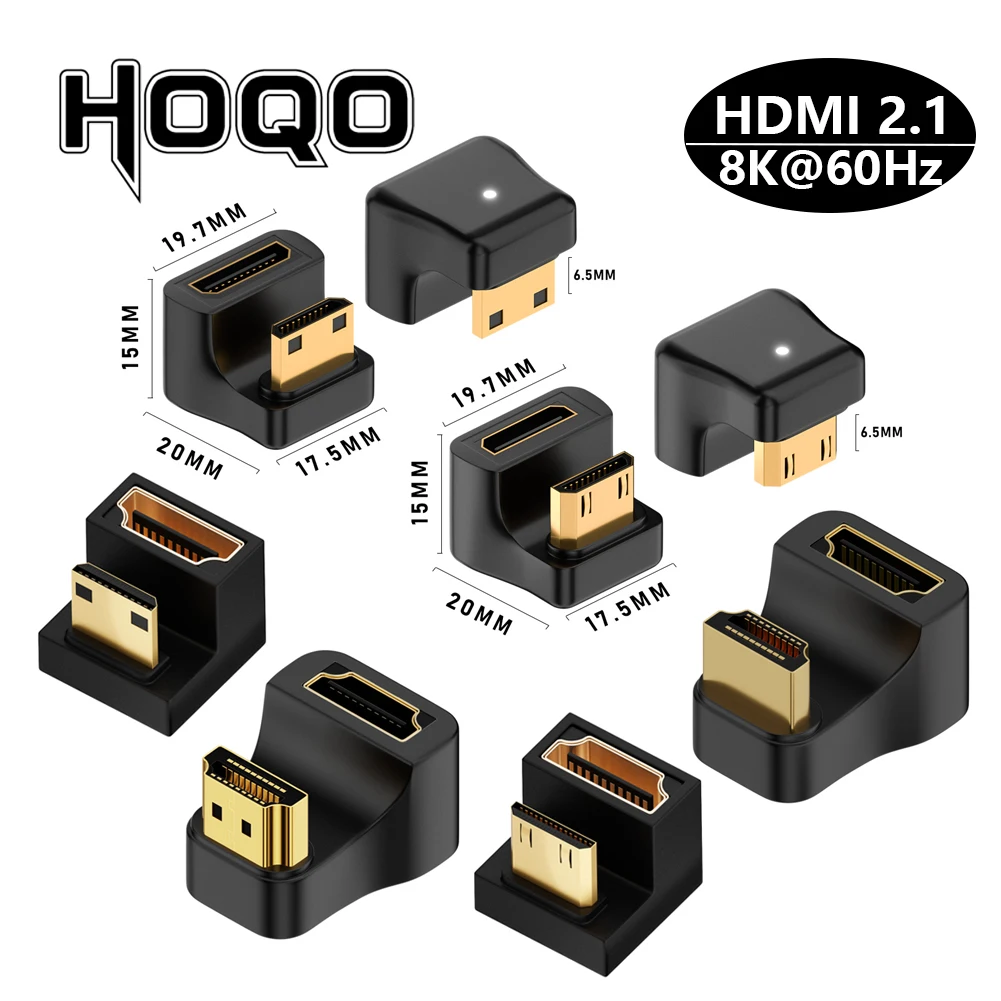 360 stopni Mini HDMI Adapter w kształcie litery U 180 Mini HDMI męski na HDMI żeński Kątowy konwerter typu 90 l HD 2.1V Przedłużenie 4K 8K 60Hz