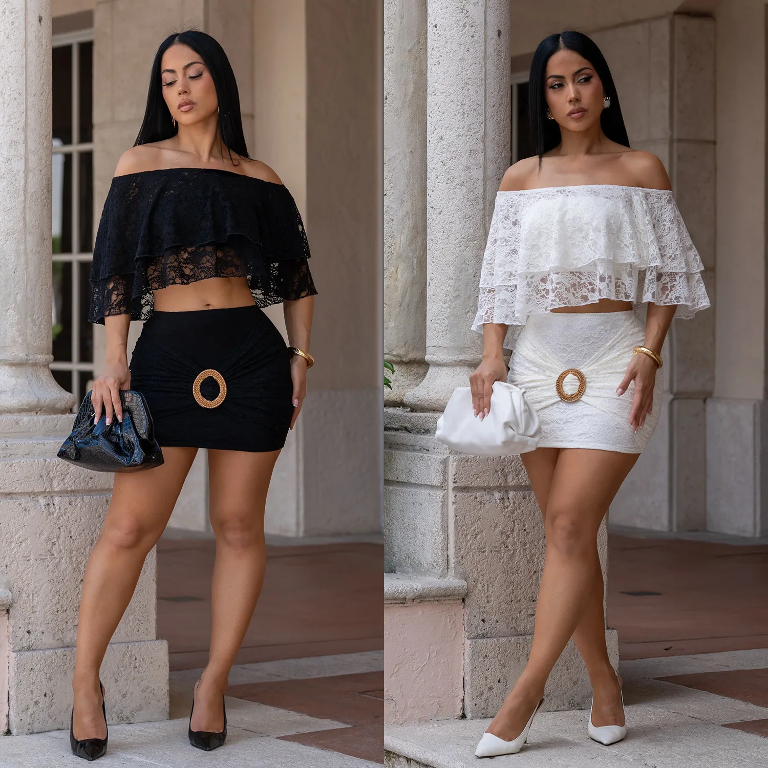 C77012026 New Women's Erotogenic Lace Tube Top And Cropped Skirt Set Women's Casual Dresses Luxury Sexy Beach Vestidos