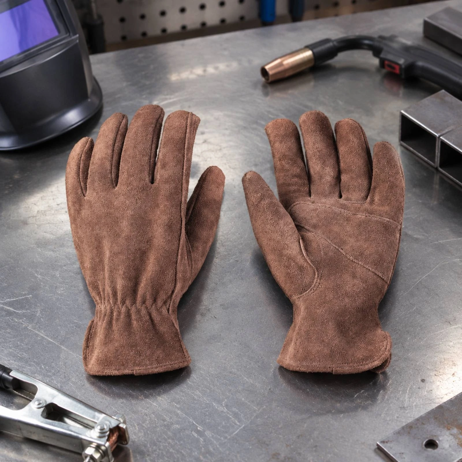 Leather Work Gloves with Double Palm Heavy Duty Double-Layer Leather Work Glove Cowhide Joining Glove Comfortable Multi-Purpose