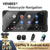VENBES 6.86 inch Motorcycle Navigation Carplay Android Auto Tire Pressure Monitoring 2K DVR 5G WIFI Module IP67