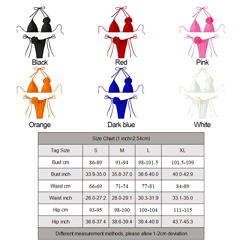 Women\'s Sexy Bikini Swimsuit Suit 3D Flowers Halter Strappy Bikini Swimwear Female Swimsuit 2pcs Bikini Set Bather Bathing Suit