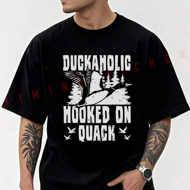 

DUCKAHOLIC Funny Graphic Motorcycle T-Shirt Men Cotton O-neck Short Sleeve TShirt Fashion Tops Tee