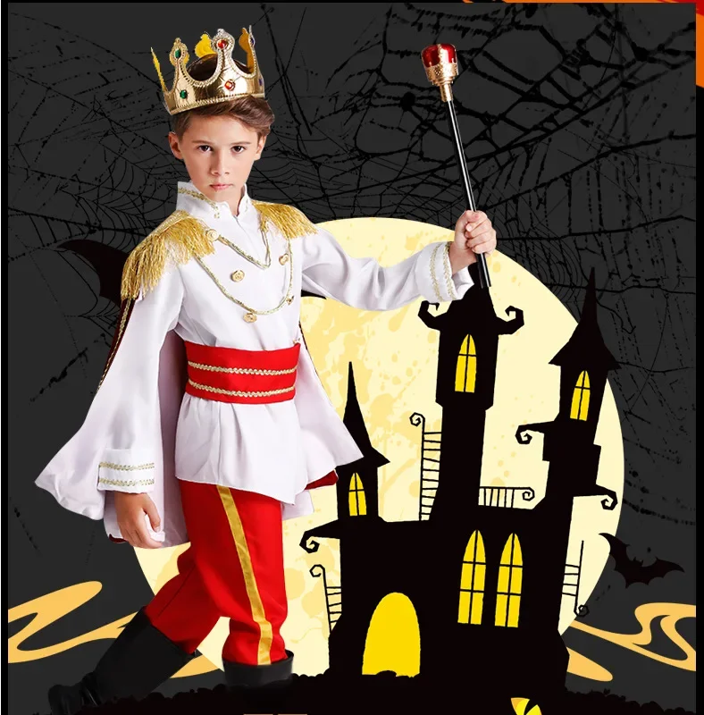 Disfraz de rey de juego de rol para niños de Halloween de siete piezas, disfraz real europeo de fantasía, conjunto de regalo de Navidad