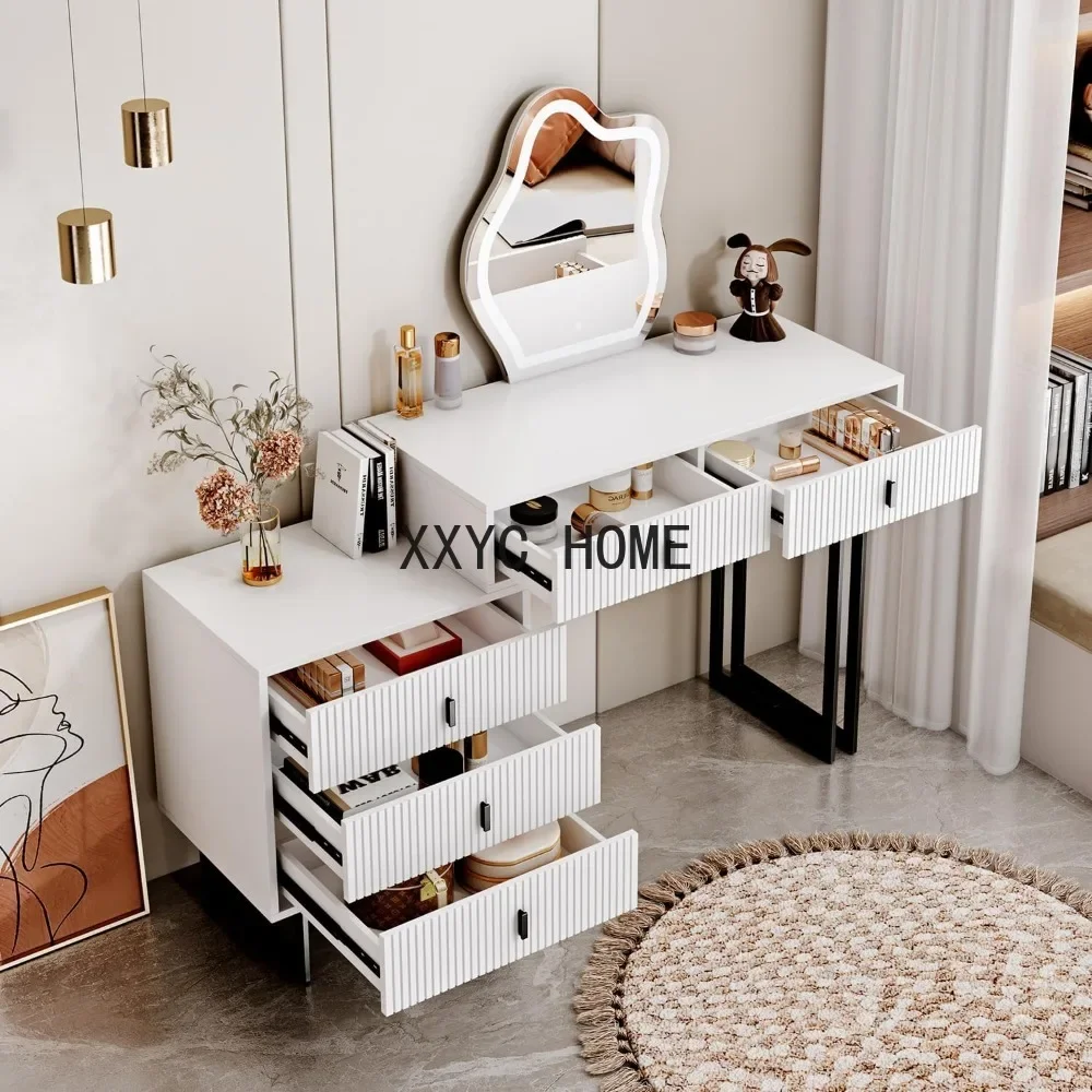 Luxury Dressing Table Makeup Vanity Table Set With LightsDressing Table for Women Girls 5 Drawers Dressers for Bedroom Mirror