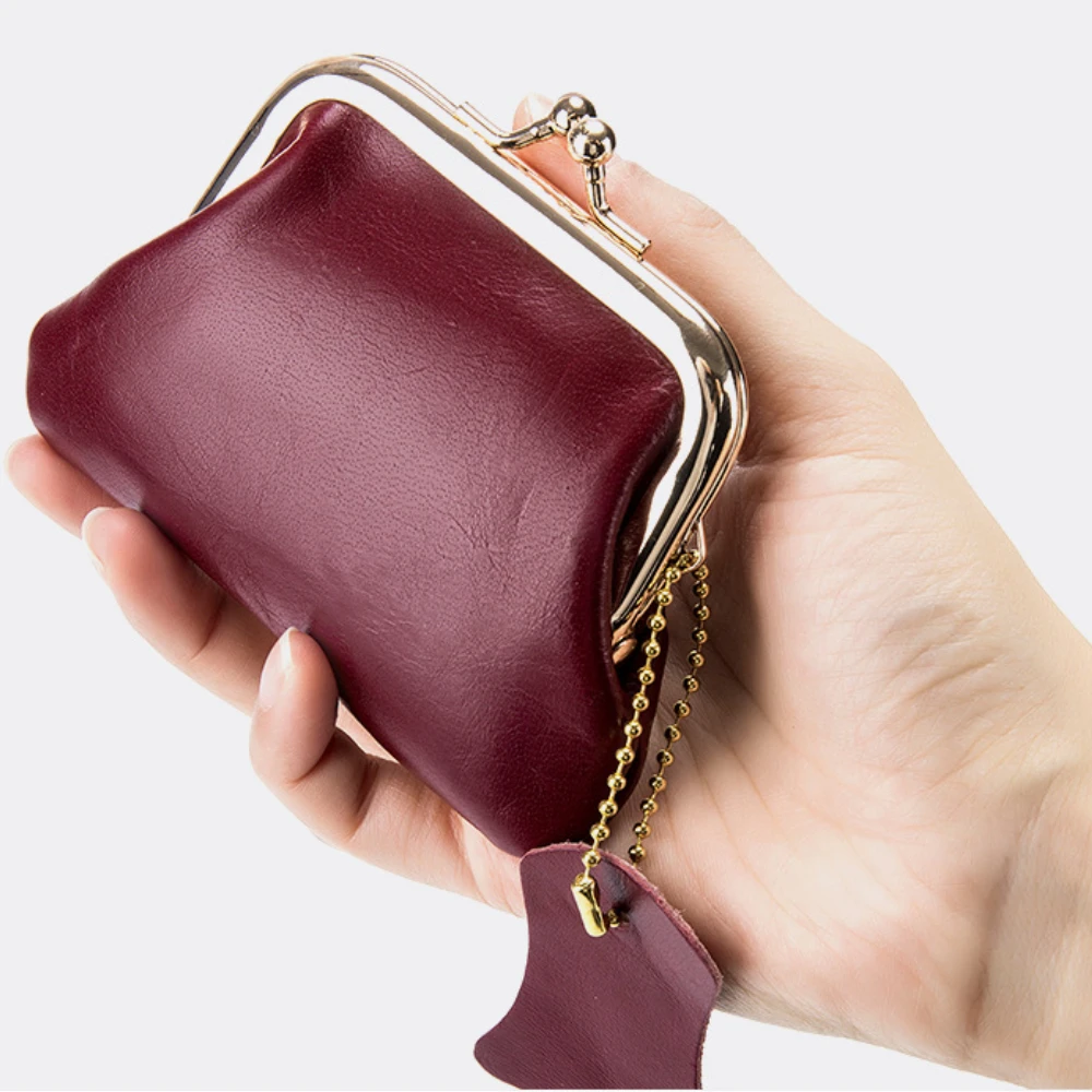 Petit sac à main en cuir de vachette exquis, sac de rangement simple, sac à monnaie à pince zéro, couche supérieure, sac d'avertissement d'huile, rétro