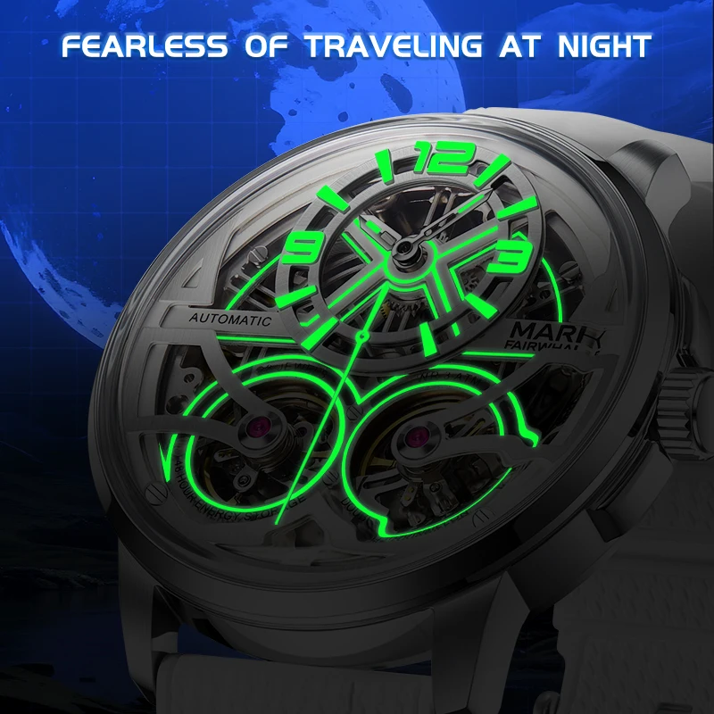 MARK FAIRWHALE New fully automatic mechanical wristwatch with double flywheel and circular design for high-end men's wear.