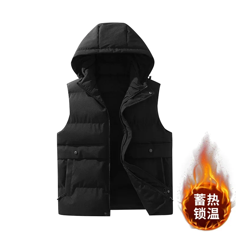 

Casual Coats Male Cotton Fashion Stand Collar Zipper Leisure Vests Unisex Autumn Winter Down Vest Soft Hooded Solid Color Vests