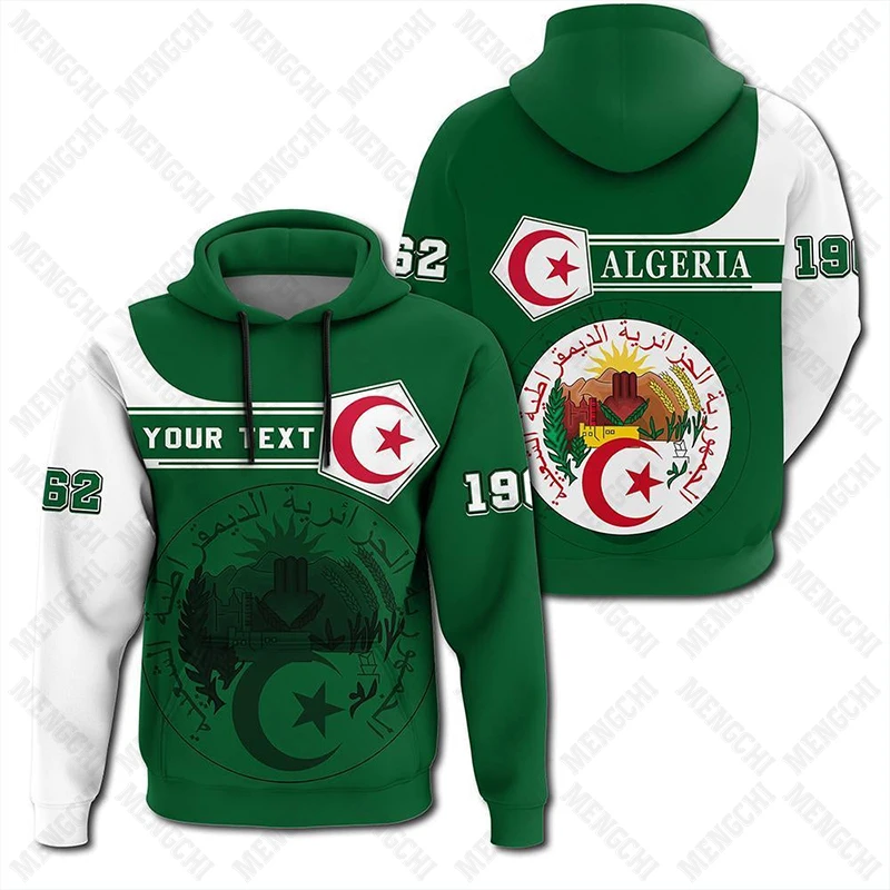 

Algeria Flag and Emblem Pattern Hoodies For Male Loose Men's Fashion Sweatshirts Boy Casual Clothing Oversized Streetwear